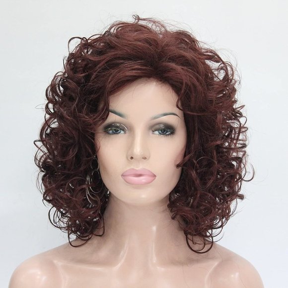 Short Curly Layered  Dark Auburn Wigs - Picture 1 of 5